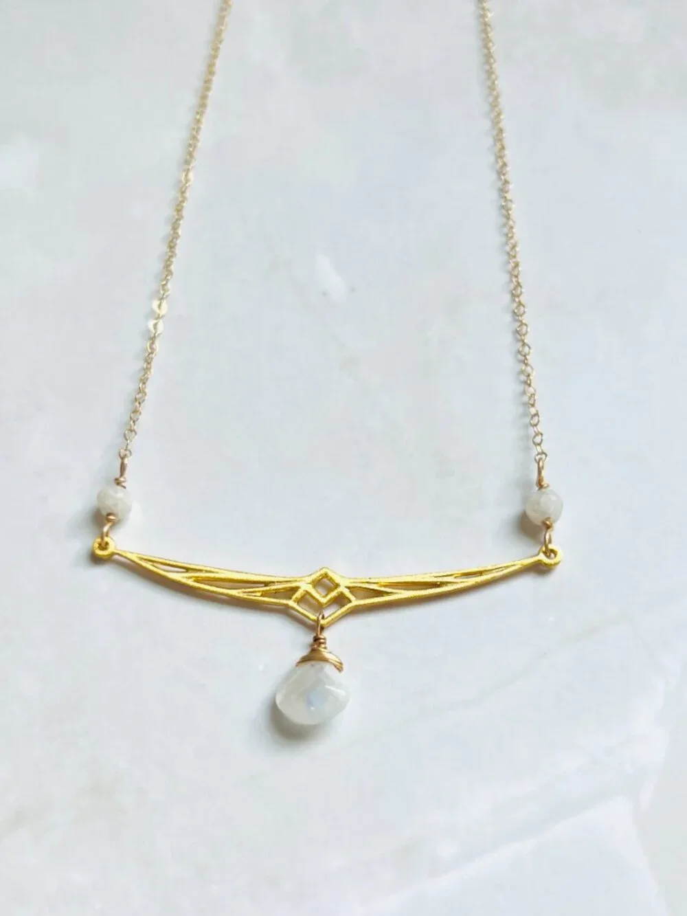 Gold Bird Wing Necklace: Rainbow Moonstone Pendant, Bird Lover Gift